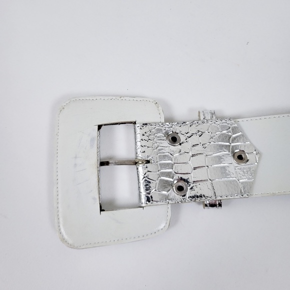 80's faux croc silver wide belt metallic thick shiny - Picture 6 of 9
